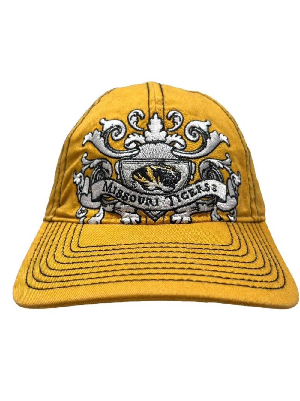 Missouri Tigers Mizzou NCAA Gold Strapback Hat Signatures Crest Logo Embroidered